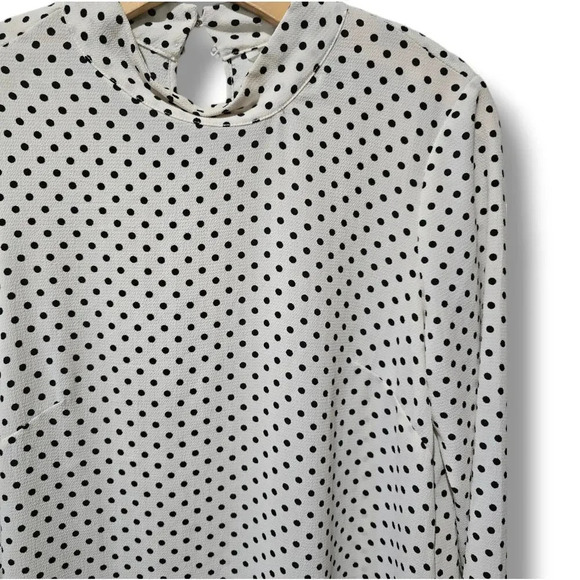 H&M Women’s White Black Polka Dot Mock Neck Long Sleeve Blouse Size 2 - Picture 3 of 9